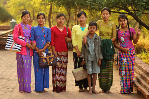 Myanmar local girls pose for group photo at Bagan