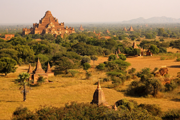 Myanmar many pagodas across plains of Bagan