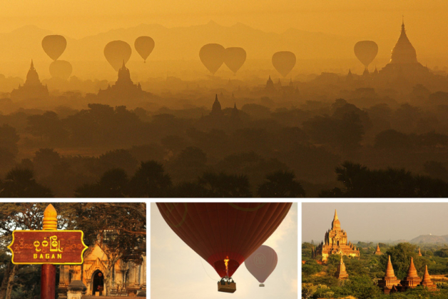 Myanmar Bagan pagodasunrise balloons mosaic