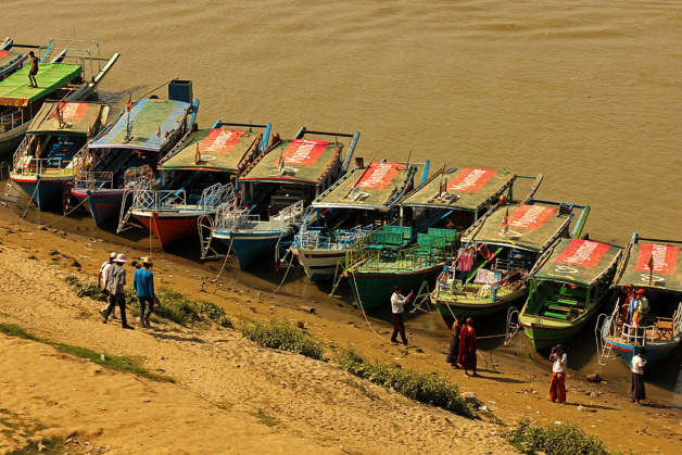 Myanmar Irawaddy River boats near Bagan