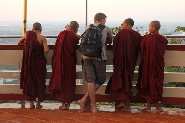 Myanmar Buddhist monks practise their English at Mandalay temple