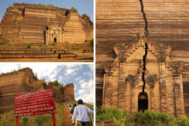 Myanmar Mandalay Mingun Pahtodawgyi unfinished stupa with earthquake damage