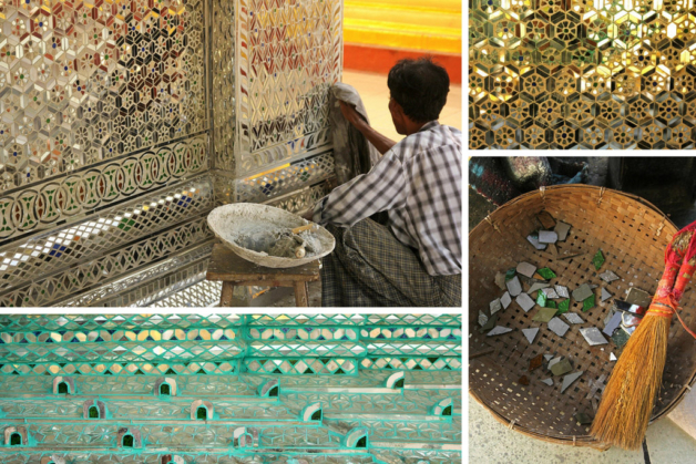 Myanmar Mandalay temple mosaic under repair