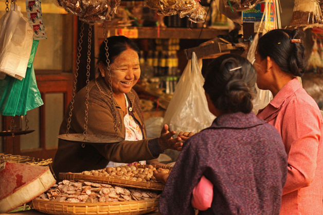 Myanmar local woman selling betel nut in the market at Bagan