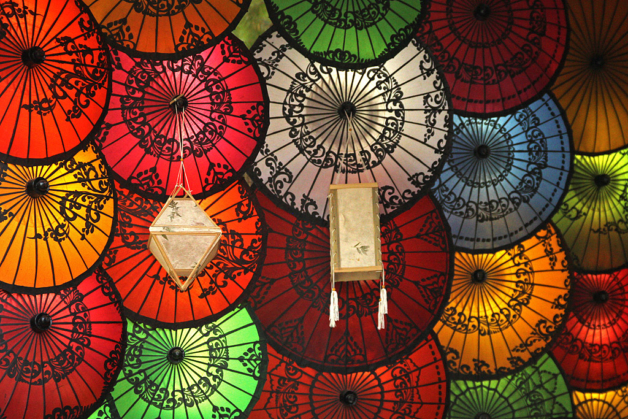Myanmar colourful parasols for sale